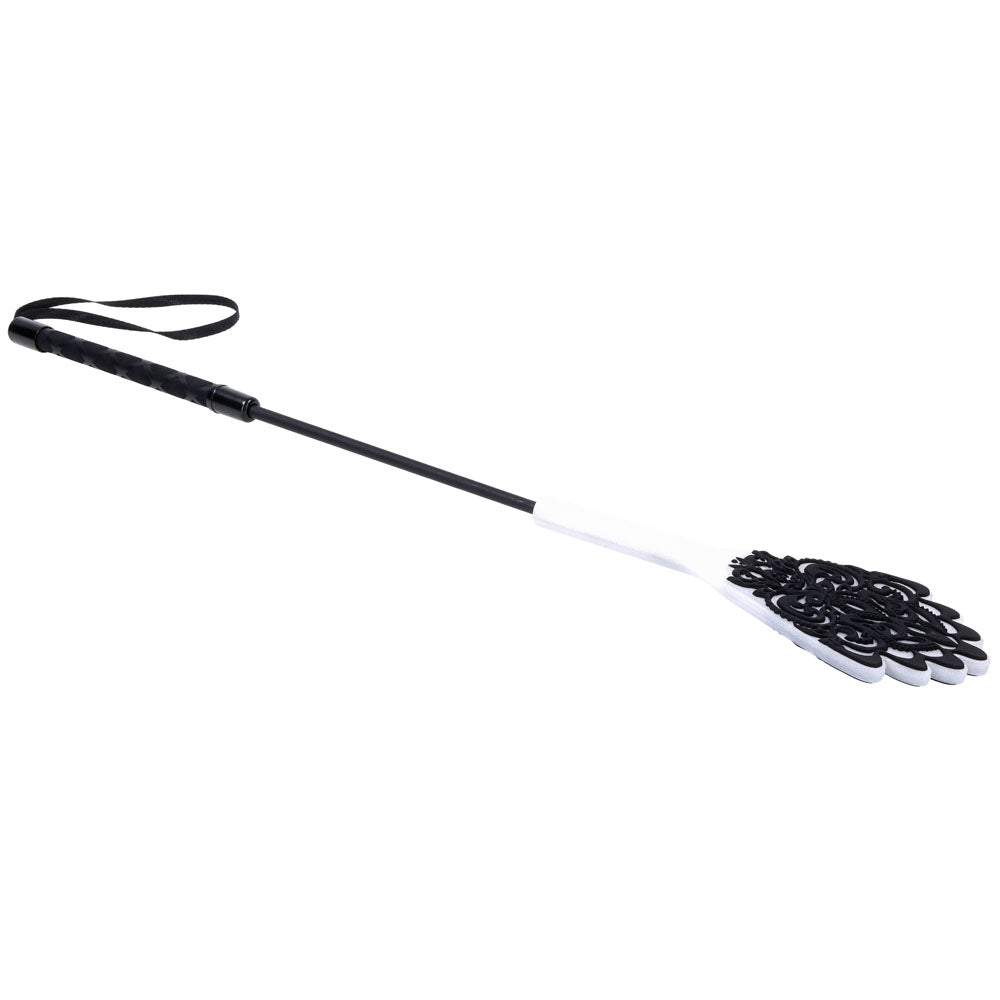 Sex & Mischief Lace Silicone Crop - Black/White 50 cm Crop Whip — image 5