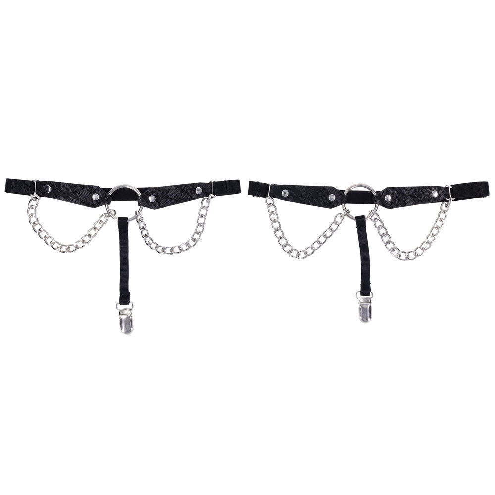 Sex & Mischief Chain Lace Garters - Black/Metal Garters — image 5