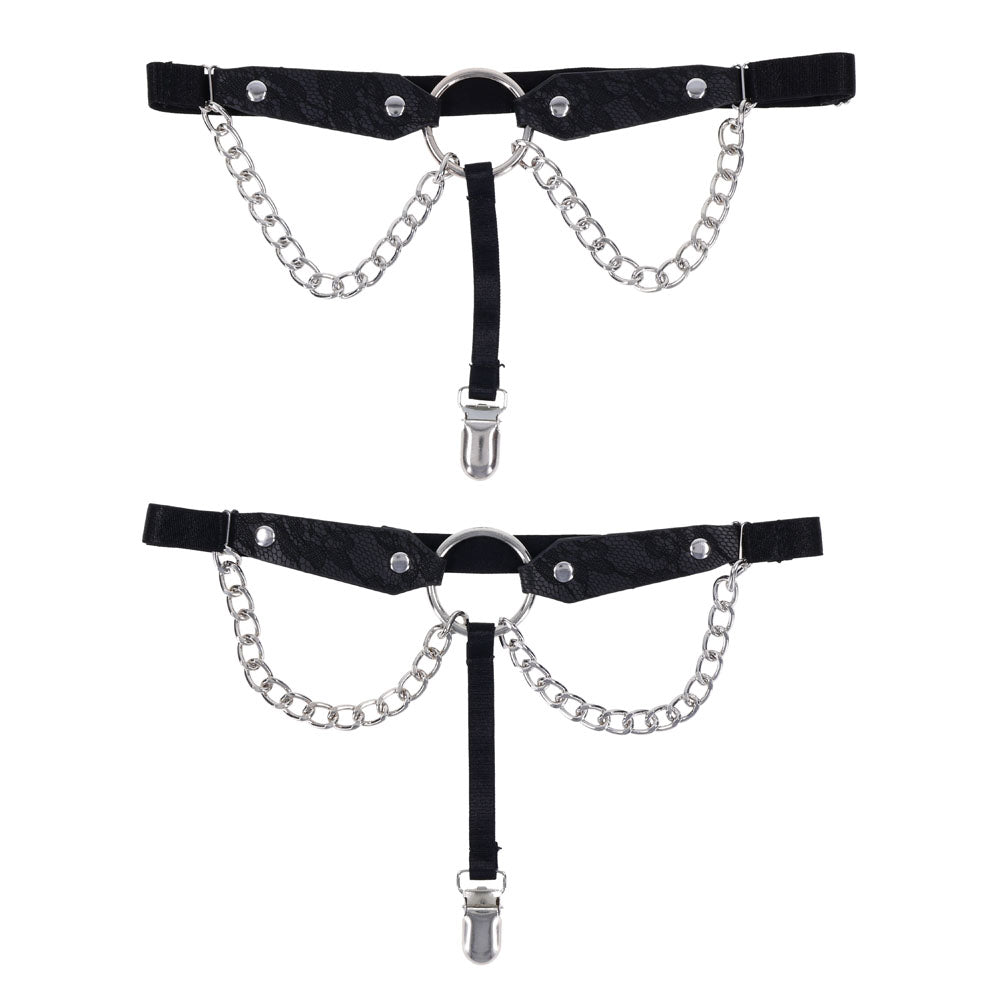 Sex & Mischief Chain Lace Garters - Black/Metal Garters — image 6