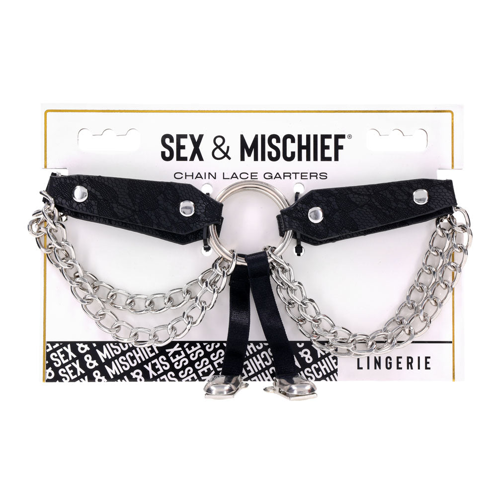 Sex & Mischief Chain Lace Garters - Black/Metal Garters — image 7