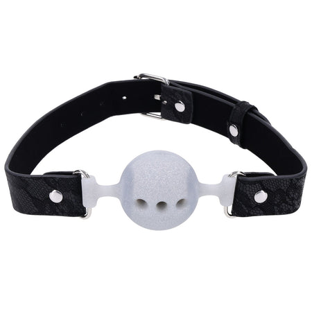 Sportsheets Sex & Mischief Lace Silicone Breathable Ball Gag Black/Grey Mouth Restraint