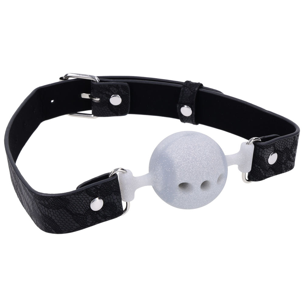 Sex & Mischief Lace Silicone Breathable Ball Gag - Black/Grey Mouth Restraint — image 5