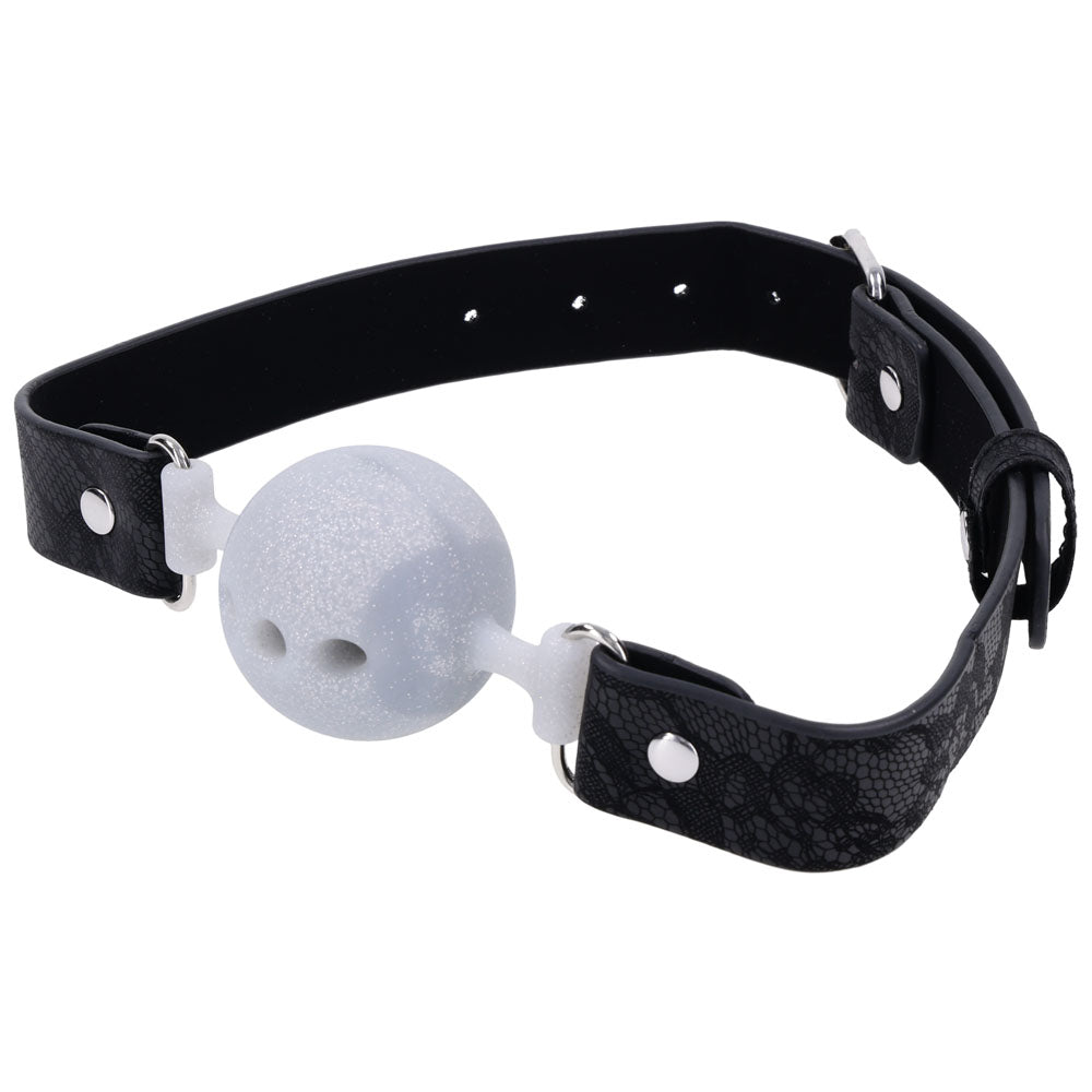 Sex & Mischief Lace Silicone Breathable Ball Gag - Black/Grey Mouth Restraint — image 6