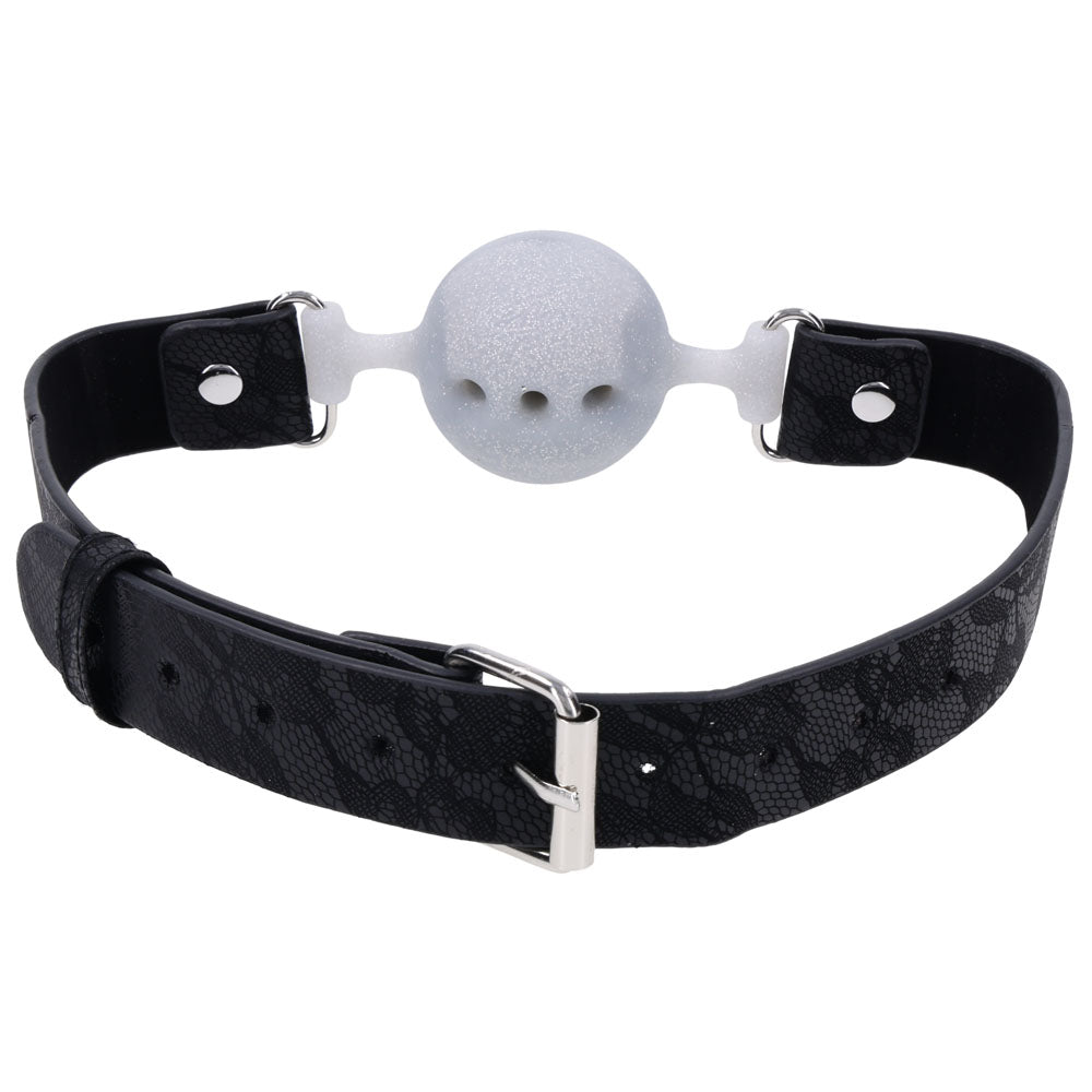 Sex & Mischief Lace Silicone Breathable Ball Gag - Black/Grey Mouth Restraint — image 7