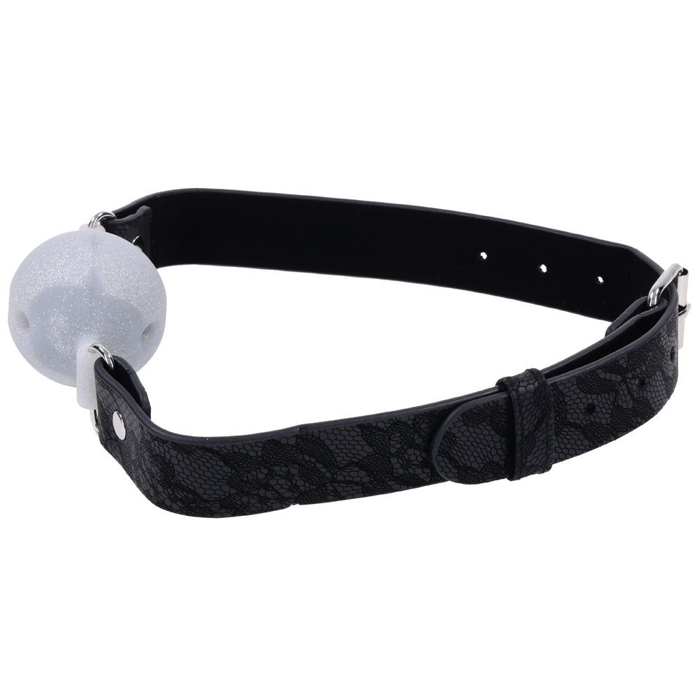 Sex & Mischief Lace Silicone Breathable Ball Gag - Black/Grey Mouth Restraint — image 8