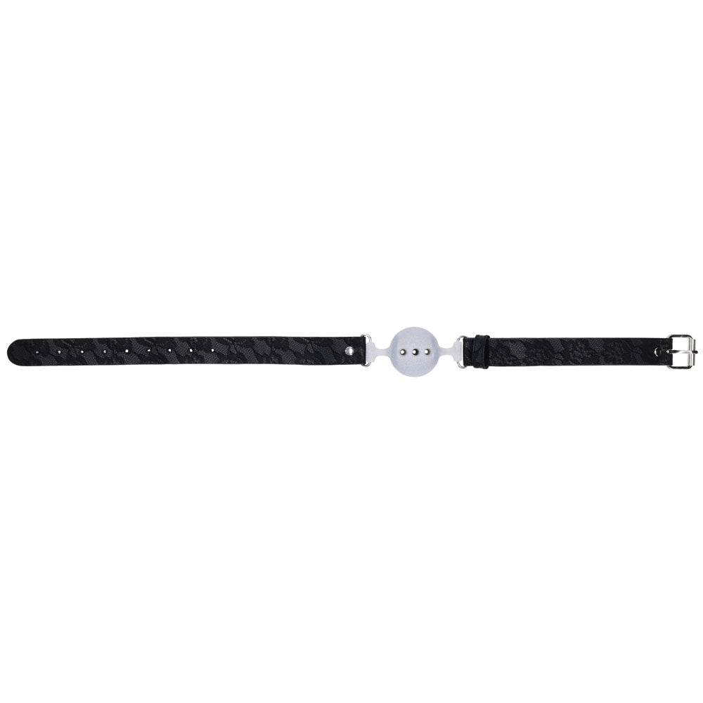 Sex & Mischief Lace Silicone Breathable Ball Gag - Black/Grey Mouth Restraint — image 9