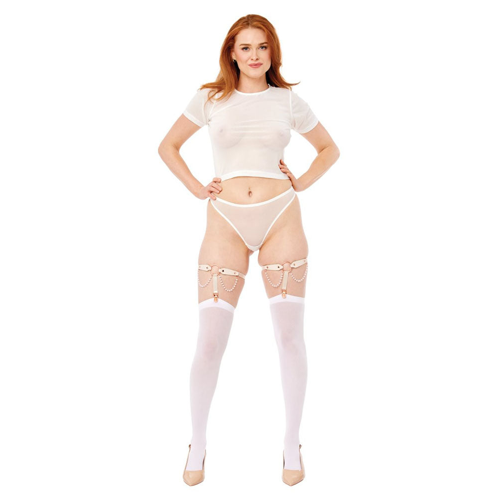Sex & Mischief Peaches n CreaMe Pearl Garters - Peach / Rose Gold Garters with Pearls - Set of 2 — image 4