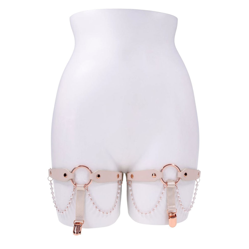 Sex & Mischief Peaches n CreaMe Pearl Garters - Peach / Rose Gold Garters with Pearls - Set of 2 — image 8