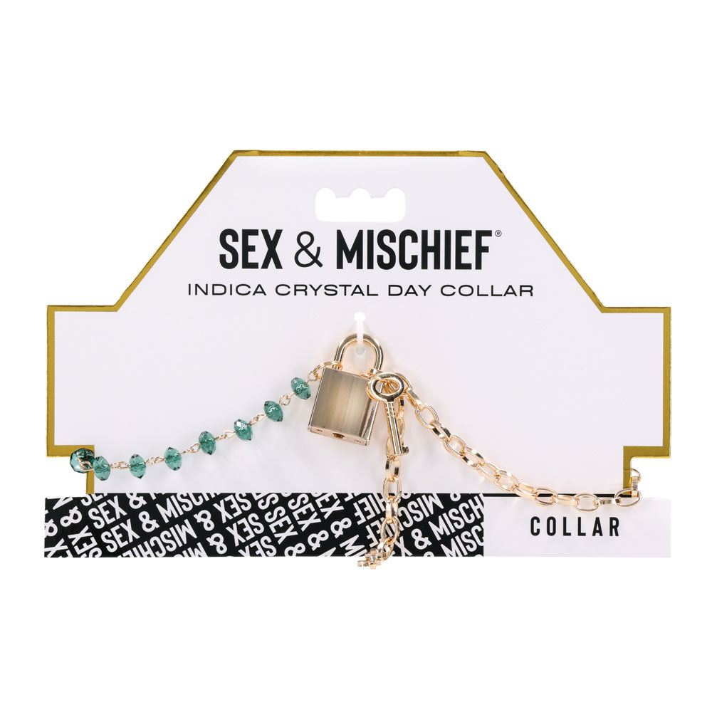 Sex & Mischief Indica Crystal Day Collar - Gold/Emerald Lockable Collar — image 9