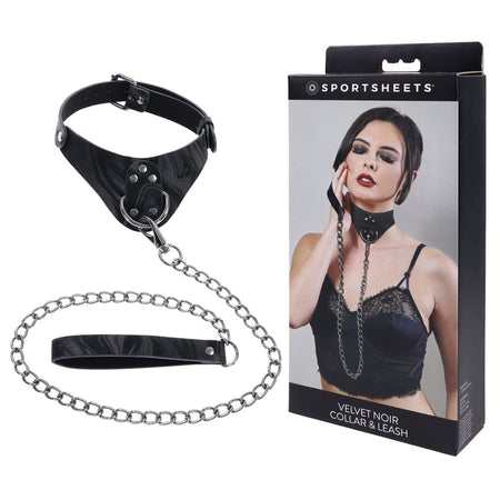 SPORTSHEETS Velvet Noir Collar & Leash - Black Restraint & Leash buy online Australia