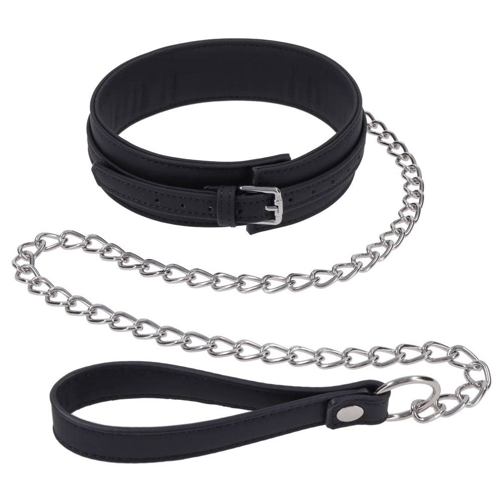 SPORTSHEETS Signature Midnight Muse Collar & Leash - Black Adjustable Restraint