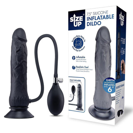 Size Up 7.5 Inch Inflatable Dildo with Balls - Black 20.3 cm Inflatable Dong buy online Australia