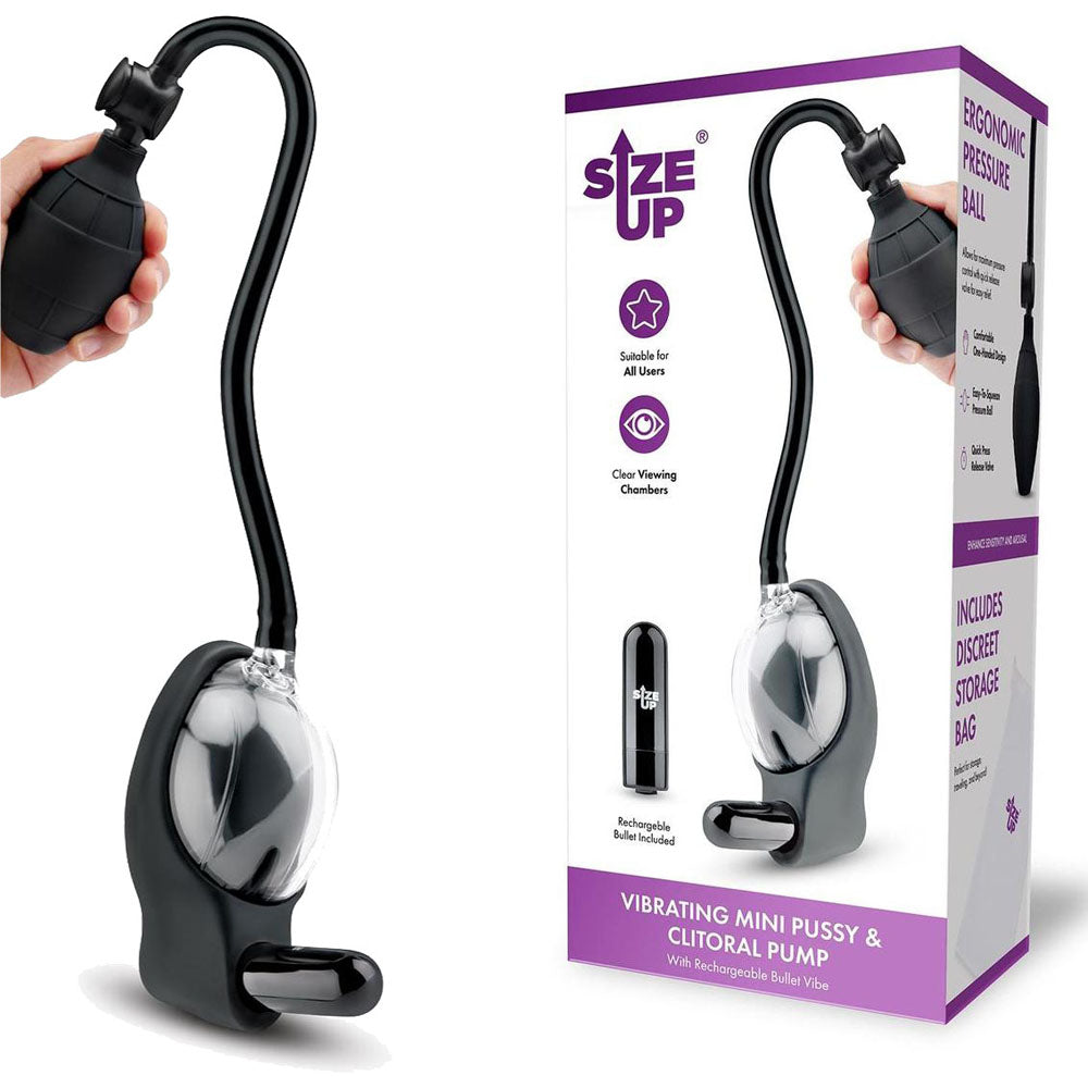 Size Up Vibrating Mini Pussy & Clitoral Pump - Clear Vibrating Vaginal and Clitoral Pump buy online Australia