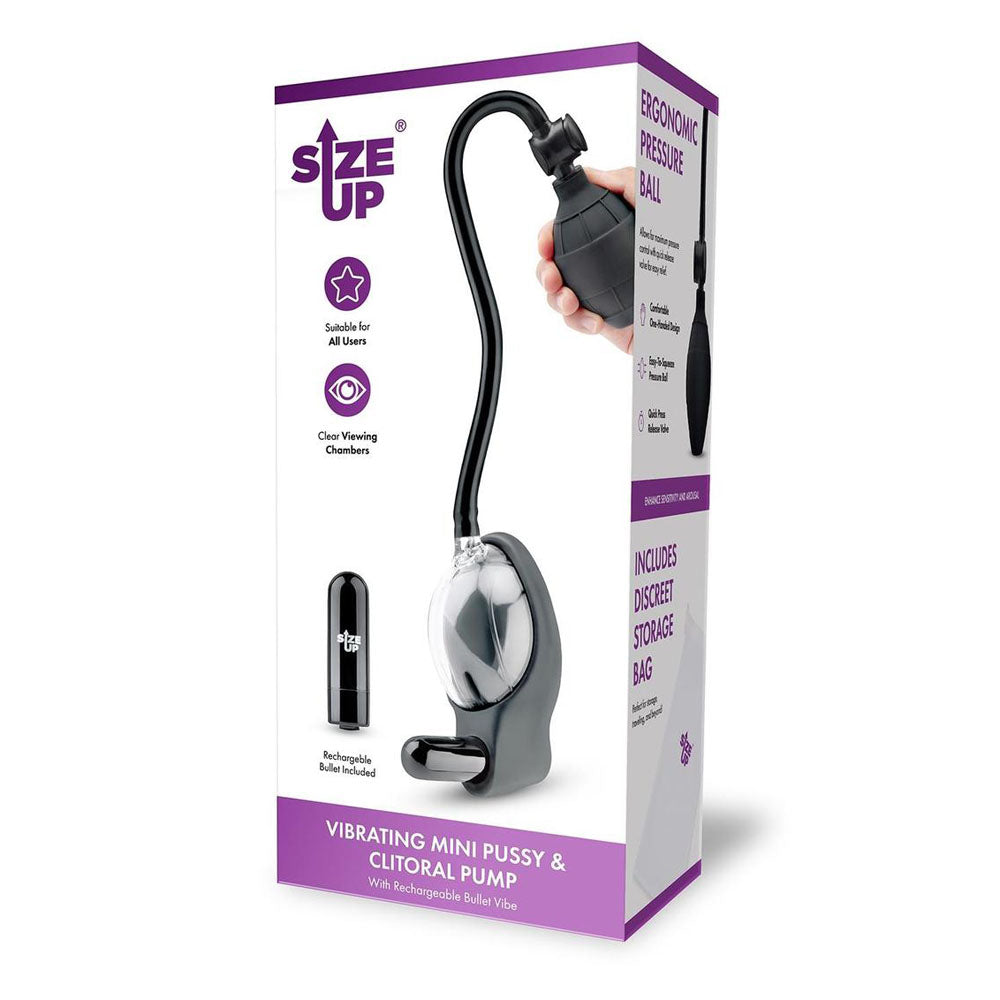 Size Up Vibrating Mini Pussy & Clitoral Pump - Clear Vibrating Vaginal and Clitoral Pump