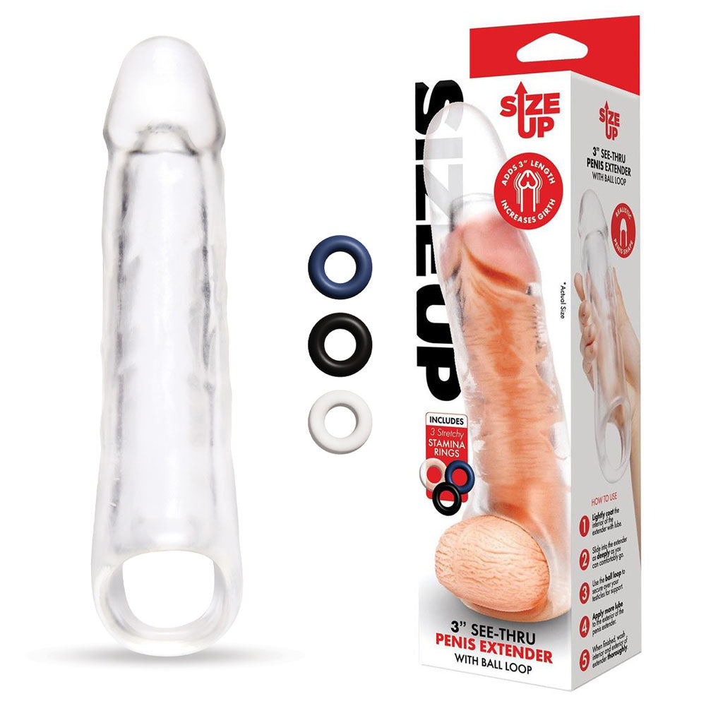 Size Up 3 Inch See-Thru Penis Extender with Ball Loop buy online Australia