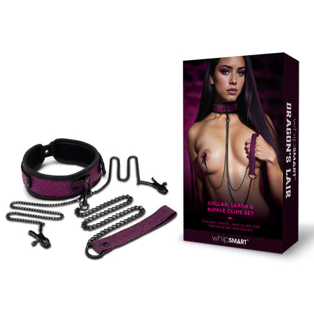WhipSmart Dragons Lair Collar, Leash & Nipple Clips Set buy online Australia