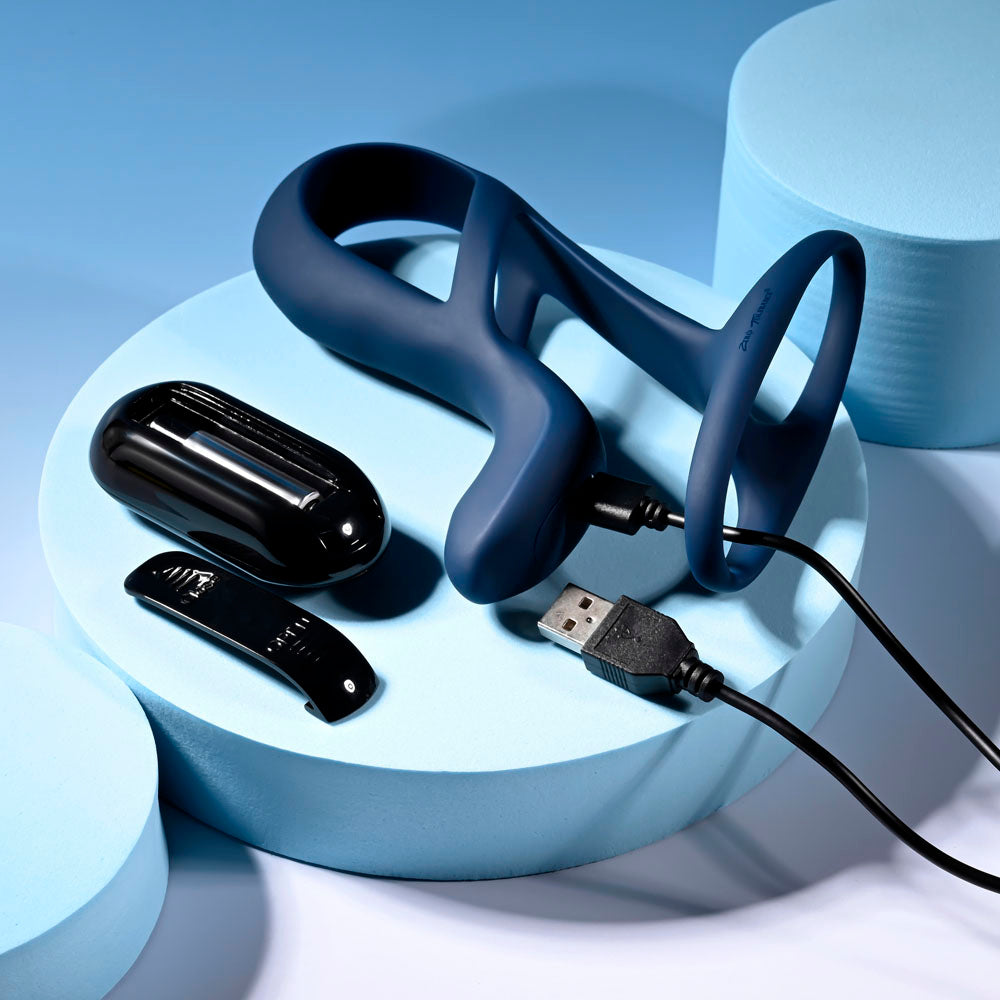 Zero Tolerance BIG TIME - Navy Blue USB Rechargeable Vibrating Penis Sleeve with Wireless Remote — view 9