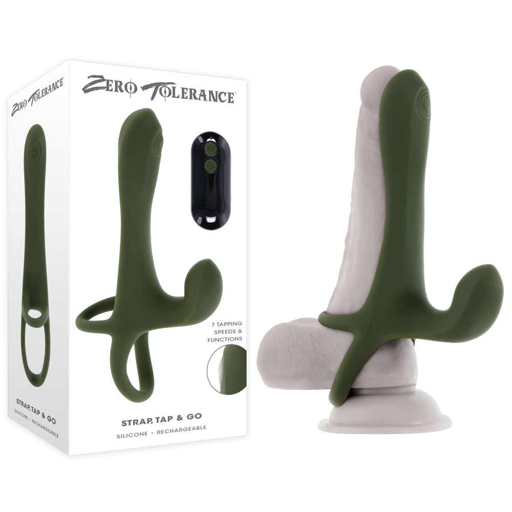Zero Tolerance STRAP, TAP & GO - Green Vibrating & Tapping Penis Sleeve with Wireless Remote buy online Australia