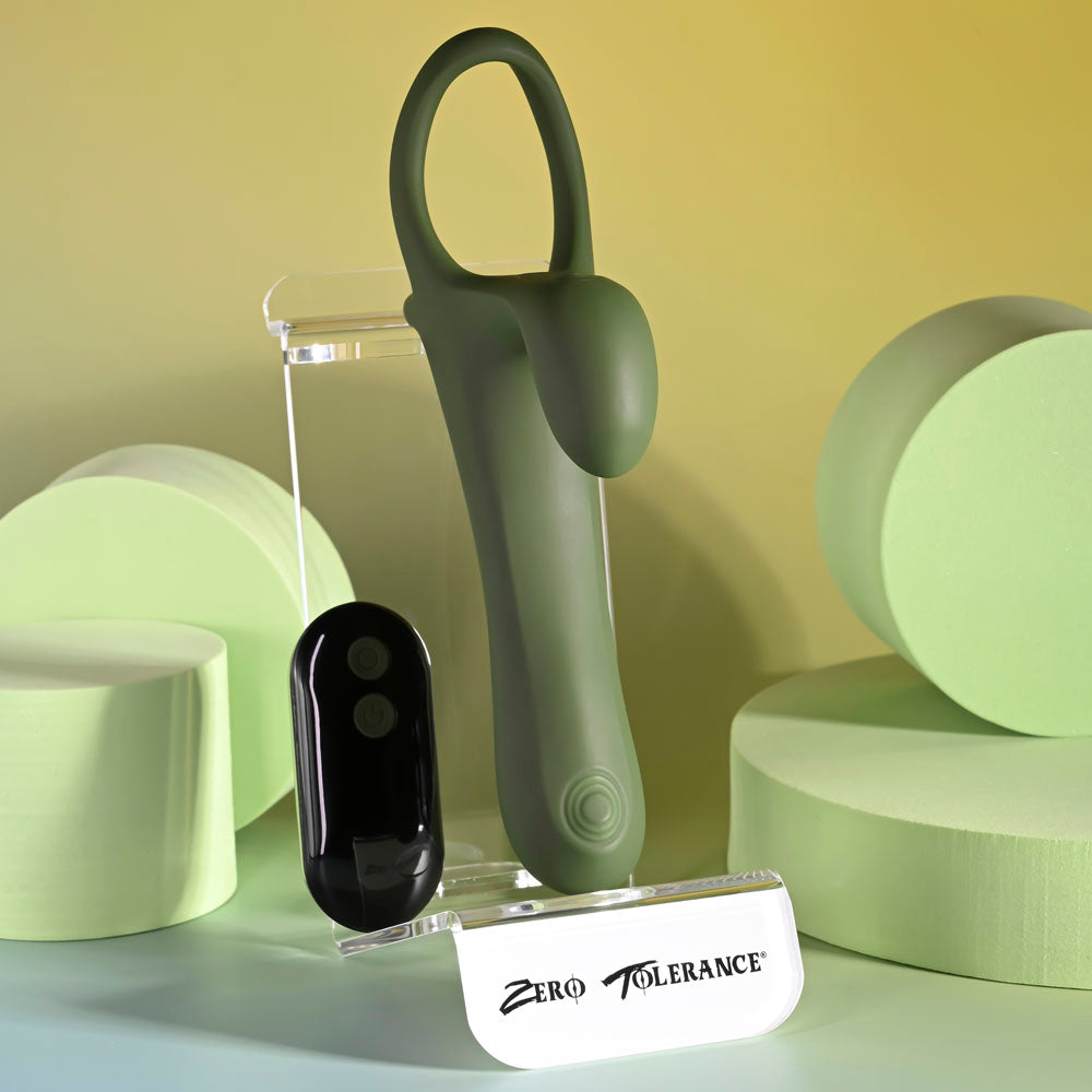 Zero Tolerance STRAP, TAP & GO - Green USB Rechargeable Vibrating & Tapping Penis Sleeve with Wireless Remote — view 7