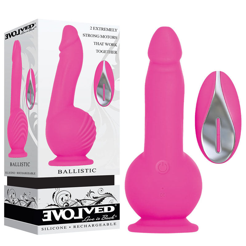 Evolved Ballistic - Pink 19 cm Vibrating Dong with Balls Motor & Remote buy online Australia