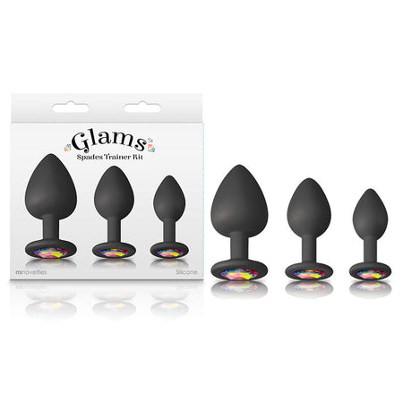 Glams Spades Trainer Kit - Black Butt Plugs with Gems - Set of 3 Sizes buy online Australia