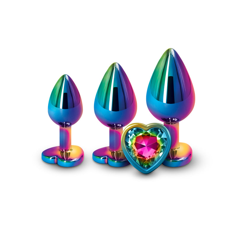 Rear Assets - Trainer Kit - Multicolour - Rainbow Heart - Multi Coloured Metallic Butt Plugs with Rainbow Hearts - Set of 3 S