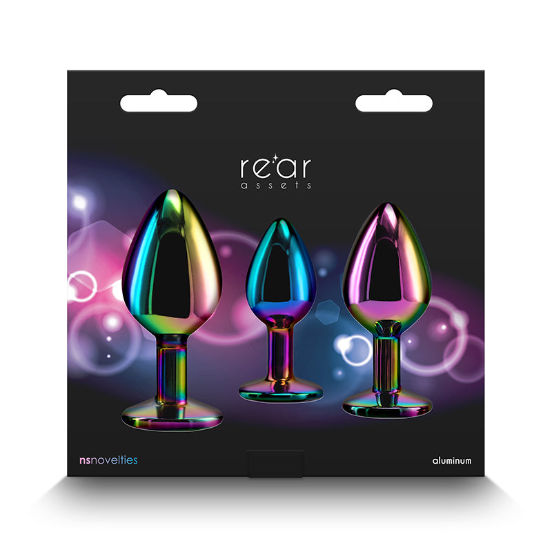 Rear Assets - Trainer Kit - Multicolour - Rainbow Heart - Multi Coloured Metallic Butt Plugs with Rainbow Hearts - Set of 3 S