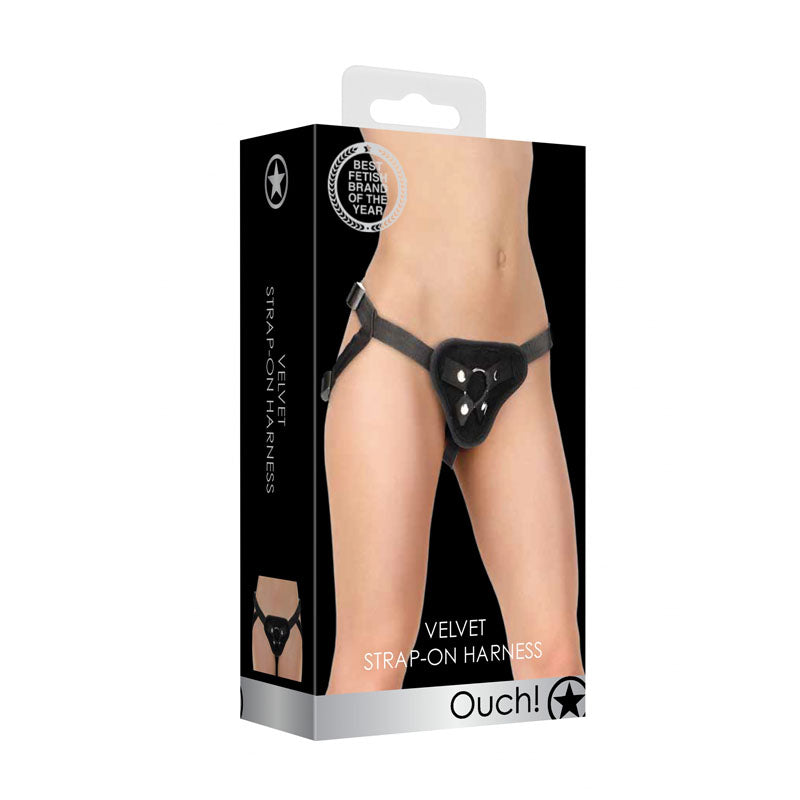 OUCH! Velvet & Velcro Adjustable Harness with O-Ring - Black Strap-On Harness (No Probe Included) — image 4