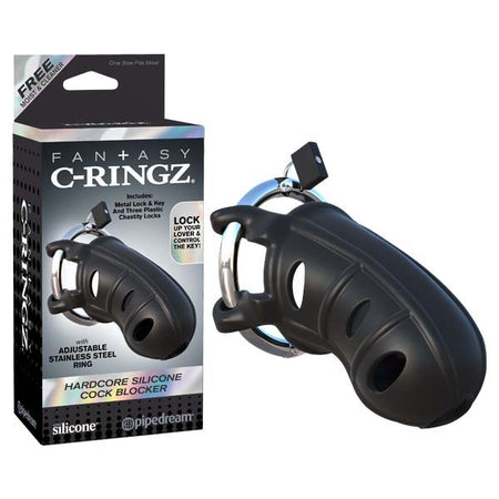 Fantasy C-ringz Hardcore Silicone Cock Blocker - Black Cock Cage buy online Australia