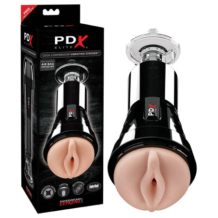 PDX Elite Cock Compressor Vibrating Stroker - Flesh Vibrating Pussy Stroker with Suction Base buy online Australia