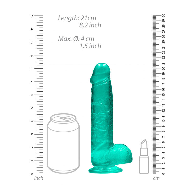 RealRock 8'' Realistic Dildo With Balls - Turquoise 20.3 cm Dong — image 7