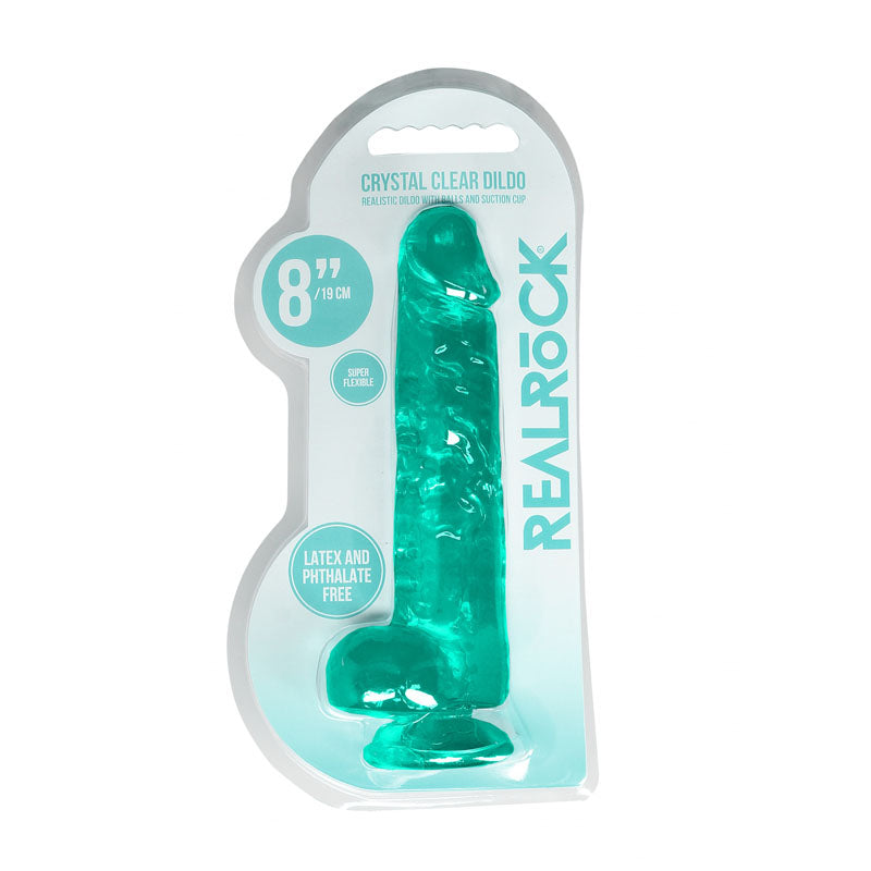 RealRock 8'' Realistic Dildo With Balls - Turquoise 20.3 cm Dong — image 8